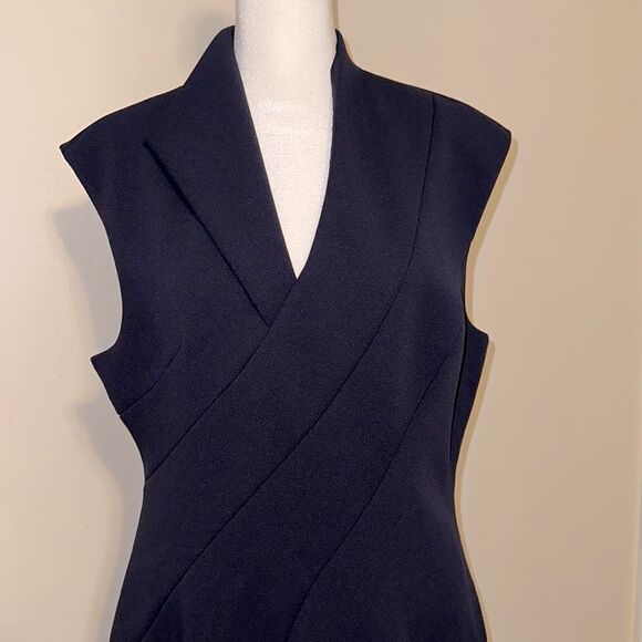 Ted Baker 14 (5) Navy Geodese V Neck Front Slit Back Zip Sleeveless Shift Dress - Picture 4 of 16